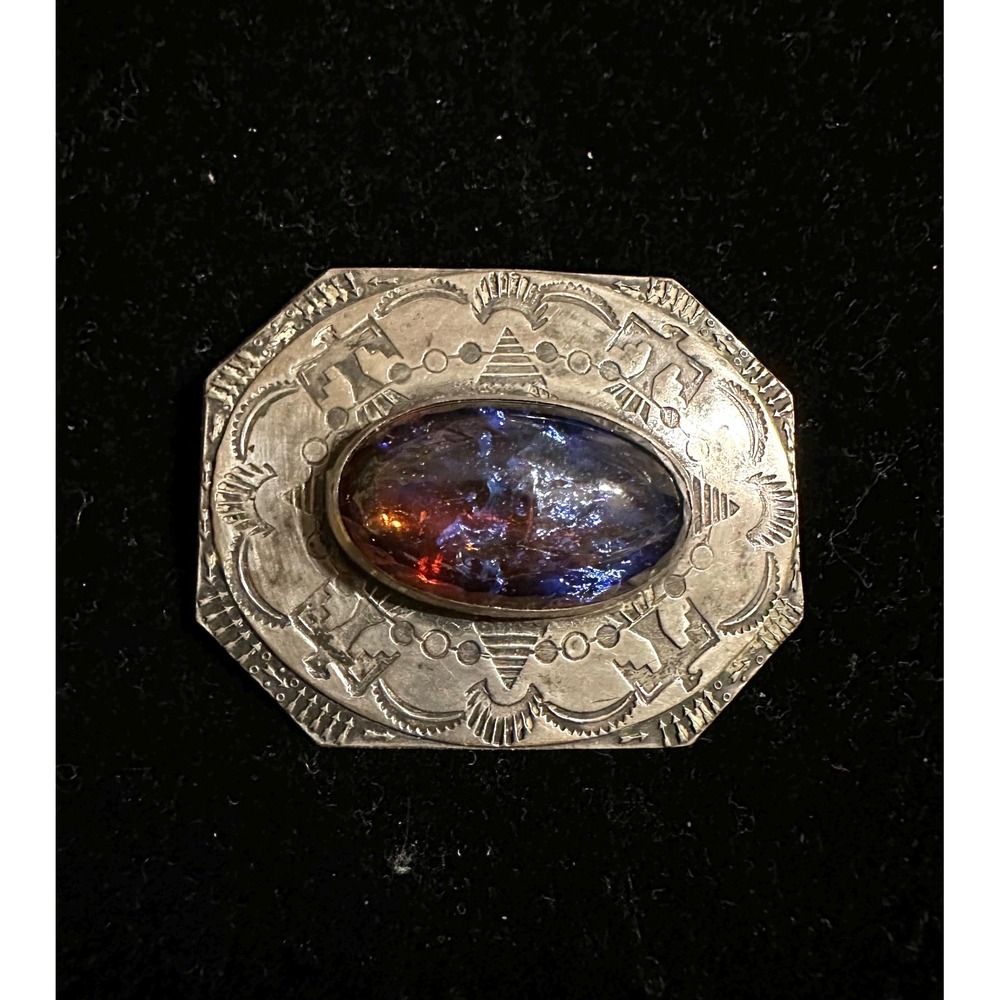 Vintage Navajo Sterling Silver & Dragon's Breath Cabochon‎ brooch